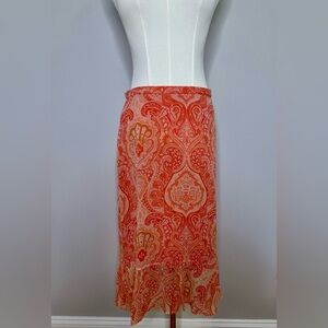 Banana Republic coral Paisley Midi Skirt